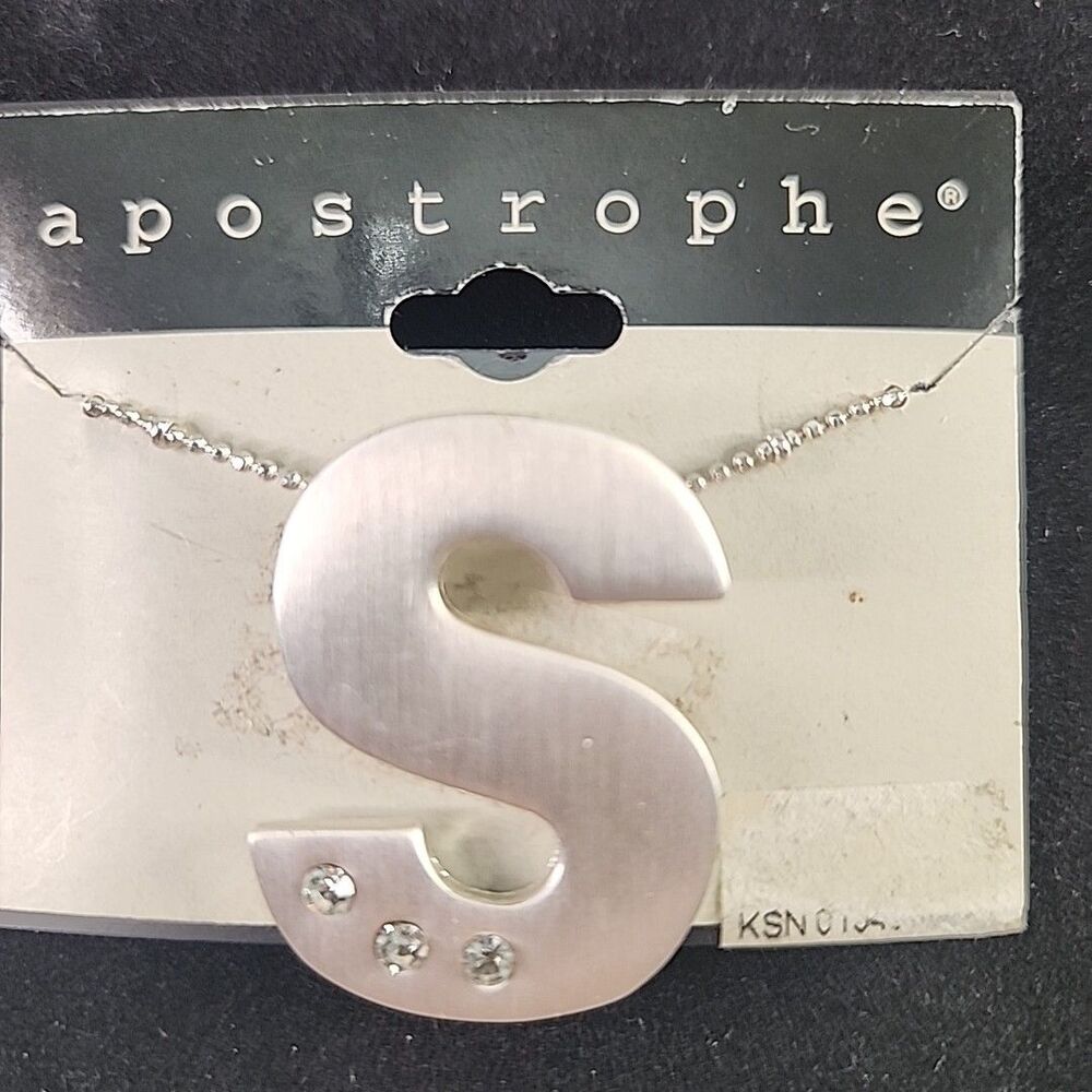 Necklace Letter -S- Initial With 3 Stones Pendant On 22" Chain Apostrophe New